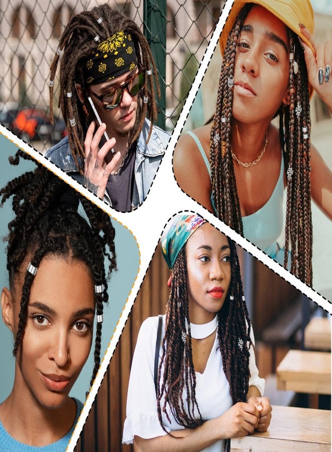 BOHUIZ 50PCS Silver Hair Jewelry for Braids Accessories Loc Jewelry for Hair Dreadlocks Adjustable Hair Rings Hair Cuff Hair Charms Braid Jewelry Hair Beads Decorations for Men Women(Silver) - Image 4